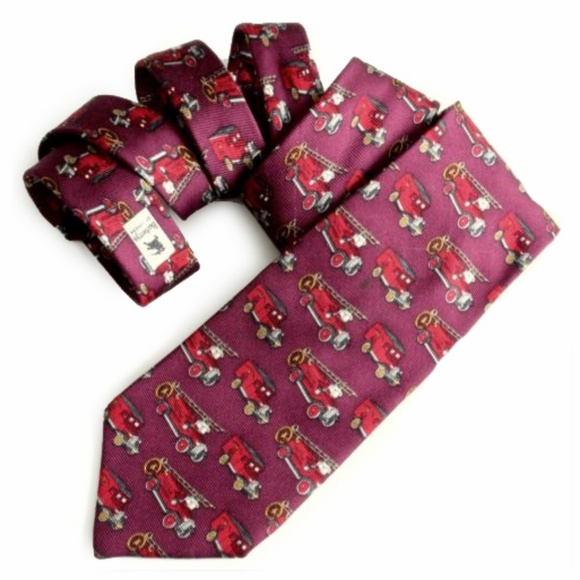 Burberrys of London Mens Neck Tie Silk Firetrucks - Picture 2 of 8